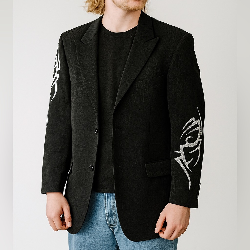 INSERCH | Limited Edition Blazer Jacket Black Tribal Embroidered Design | L